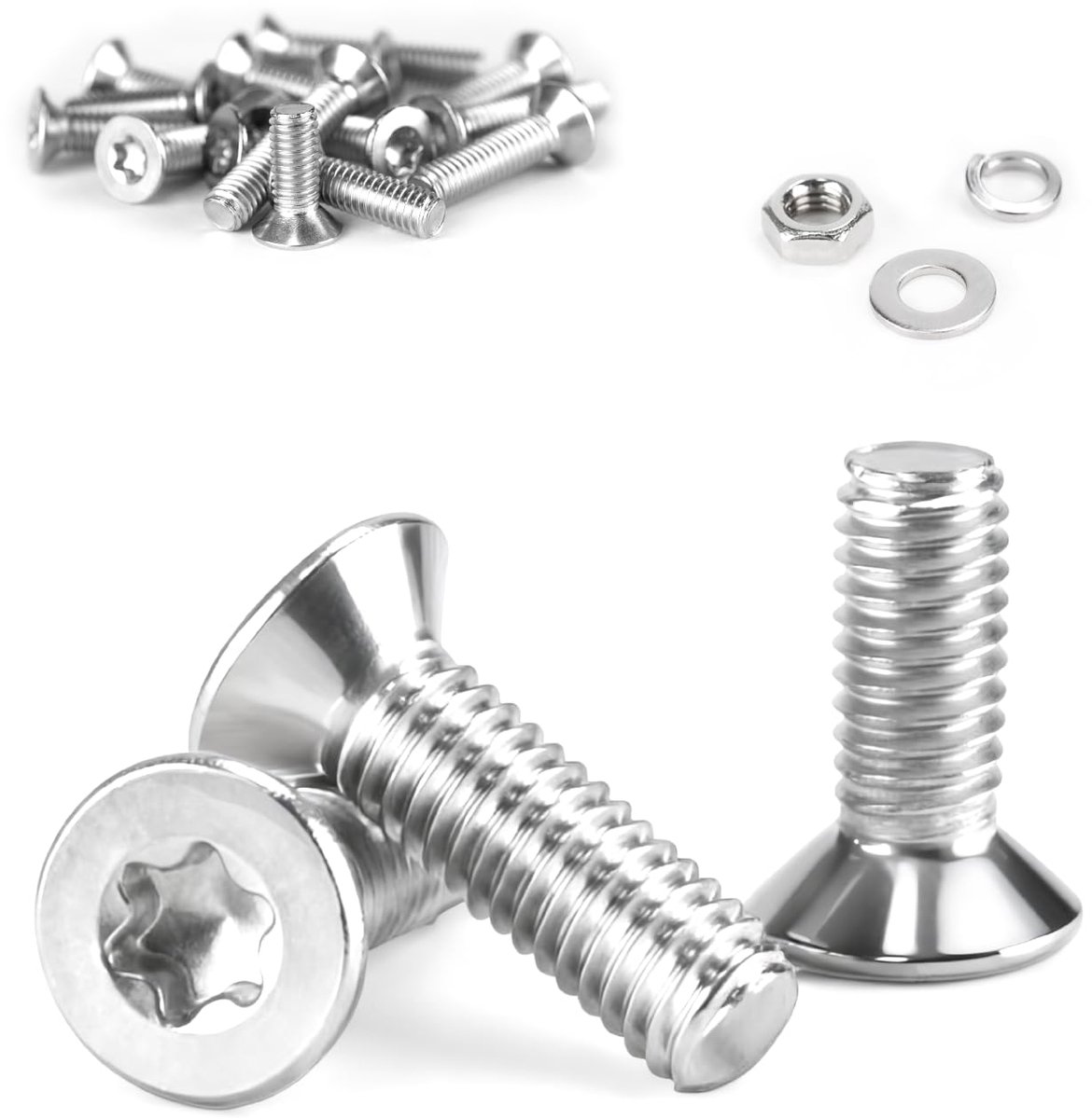 Set van 50 M4 schroevenset, M4 x 20 mm verzonken kopschroeven, moerset, roestvrijstalen torx-schroevenset, machineschroeven met sluitringen, voor machines, apparaten, meubels (50, M4 x 20 mm)