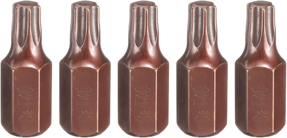 5 stuks T40 Torx schroevendraaierbits, 10 mm, zeskantschacht, 30 mm lengte, magnetische veiligheid, stamperbestendig, 6-punts kop, zeskantige bits, S2 stalen schroevendraaierbit