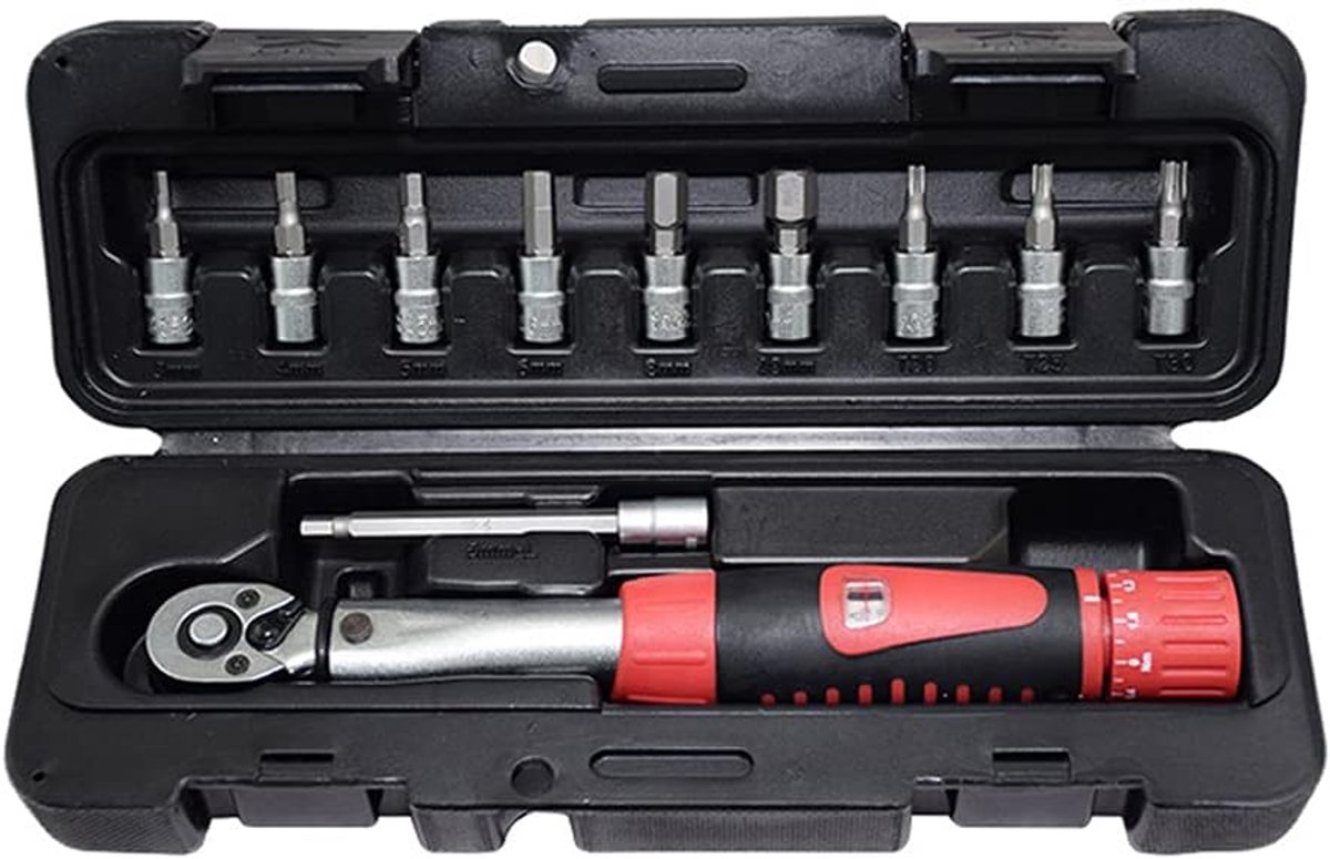 Momentsleutel Fiets en Motorfiets 1/4 "Socket Set 2-24Nm Koppel Reparatie Tool Kit Koppel Adapter Buisdopsleutel (rood)