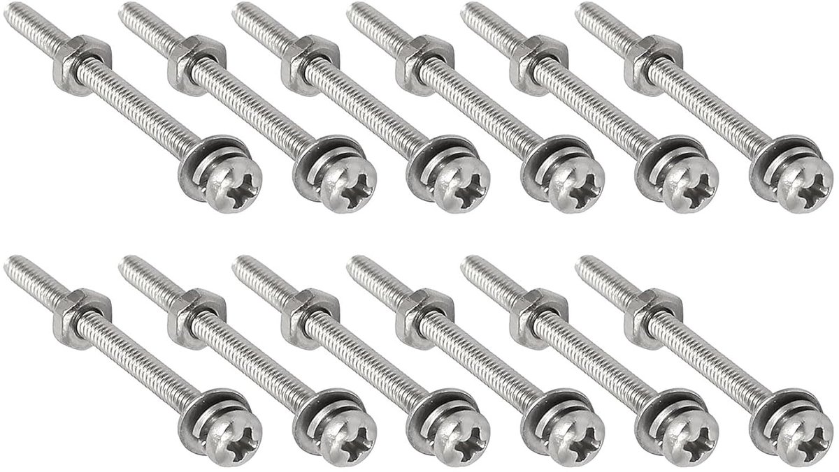 M2 x 25 mm pankop schroefmoeren met sluitring x 12 set roestvrijstalen sluiting voor huis en elektronica-reparatie [zilverkleurig kruiskop-drive]