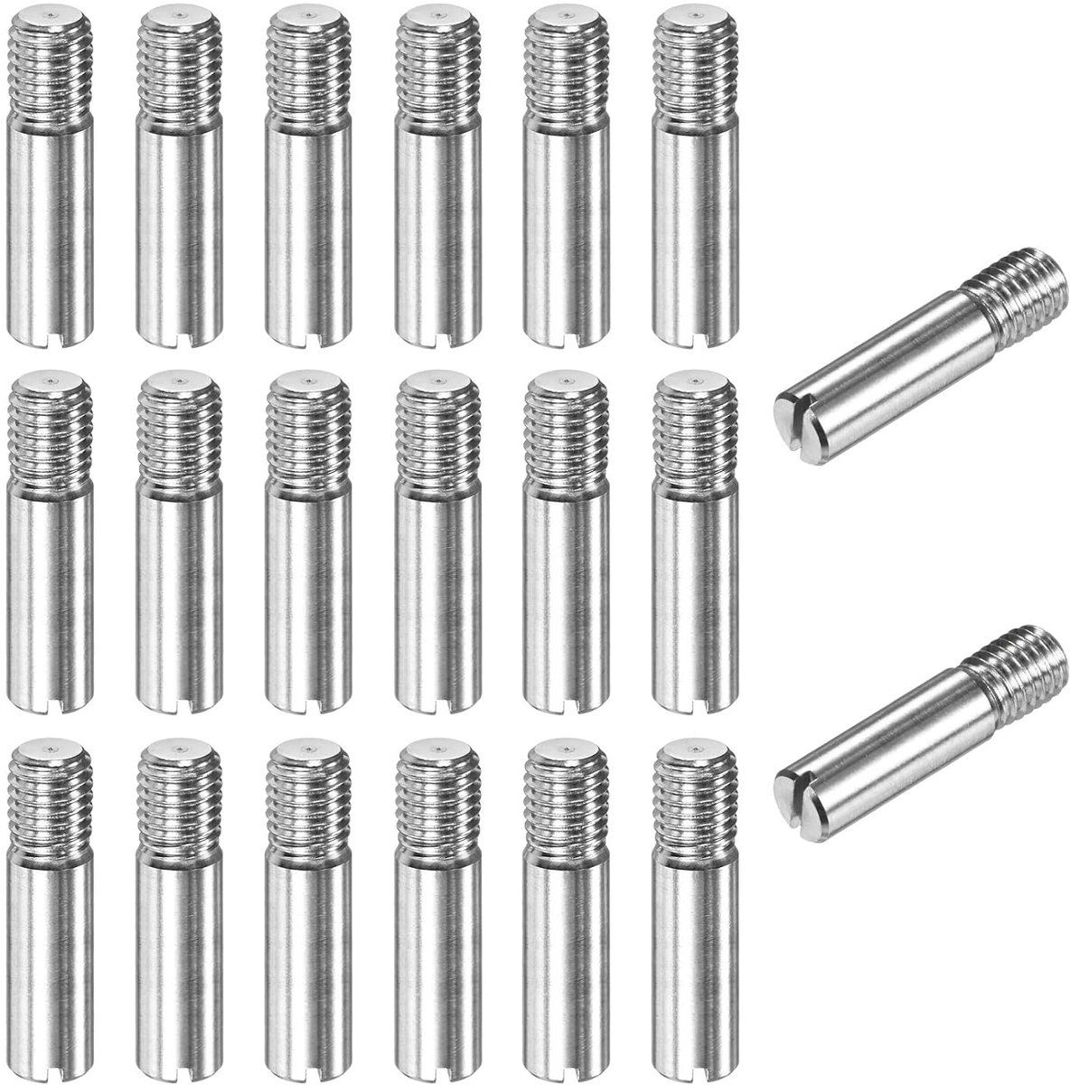 Set van 20 cilindrische gegroefde stekkers M10 x 40 mm, positioneerpen met buitendraad van roestvrij staal 304 voor metalen apparaten, kleur zilver