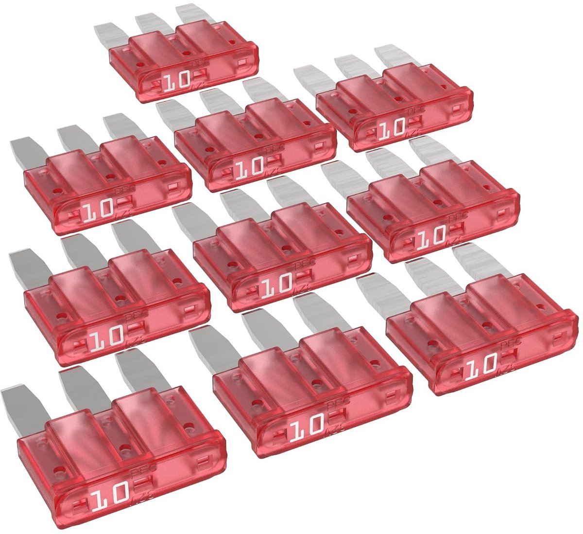 Platte stekkerzekeringen MikrOTO III 5A - 15A selectie: 10A Ampere rood, 10 stuks