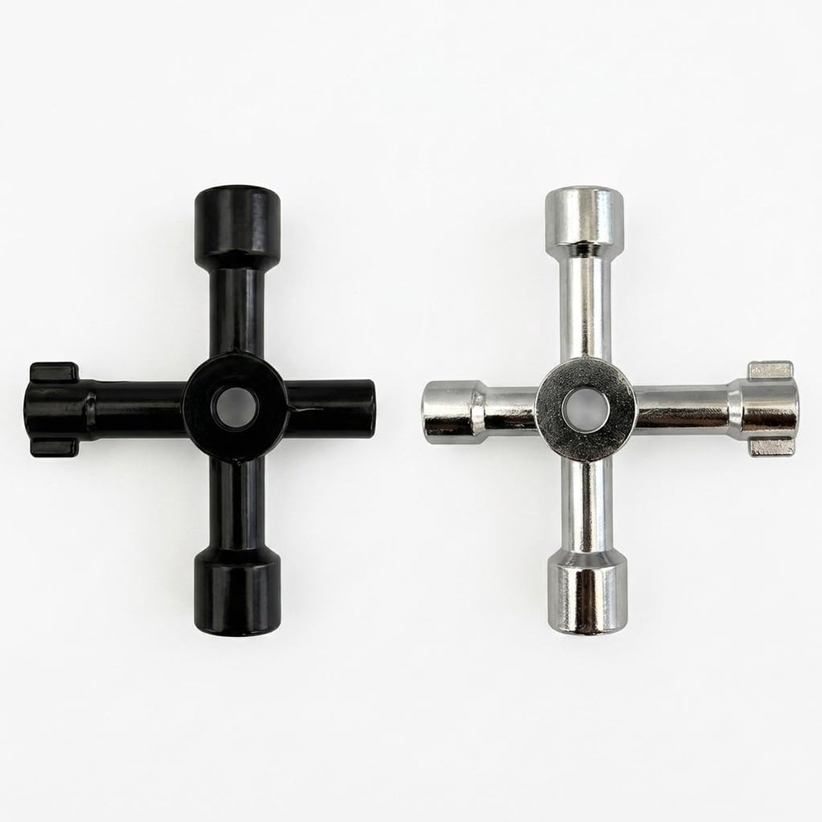 Sleutel, 4-in-1, 2 stuks (1 zwart, 1 zilver), driehoekige hoofdsleutel voor watermeter, gas- en elektrische kast, multifunctionele kruissleutel voor kranen en liften