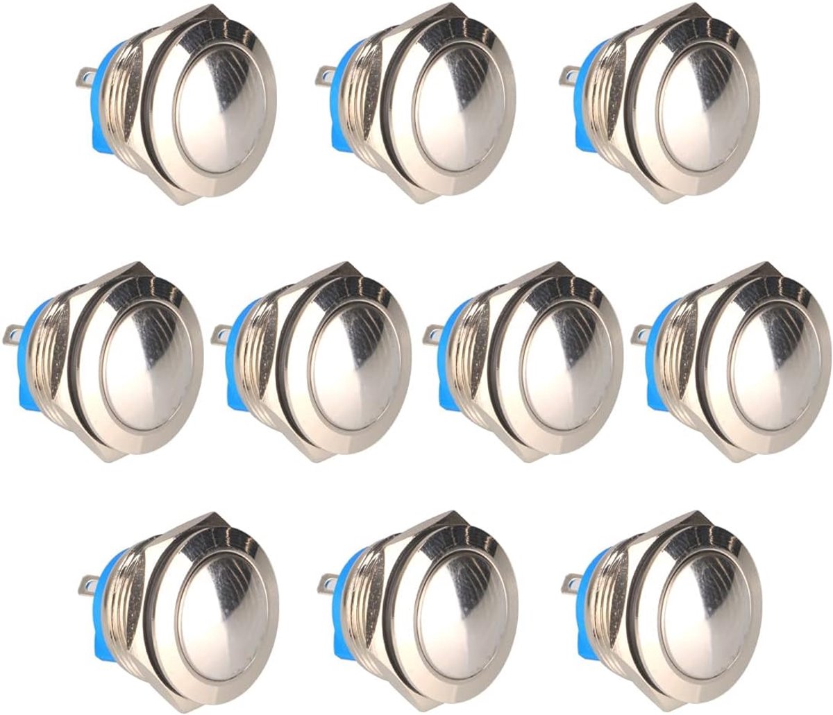 10stks 19mm Momentary Waterdichte Roestvrij Staal Metalen Drukknop 12V 24V 36 DC 110V 250VAC 3A 1NO SPST (Bolvormig Oppervlak)