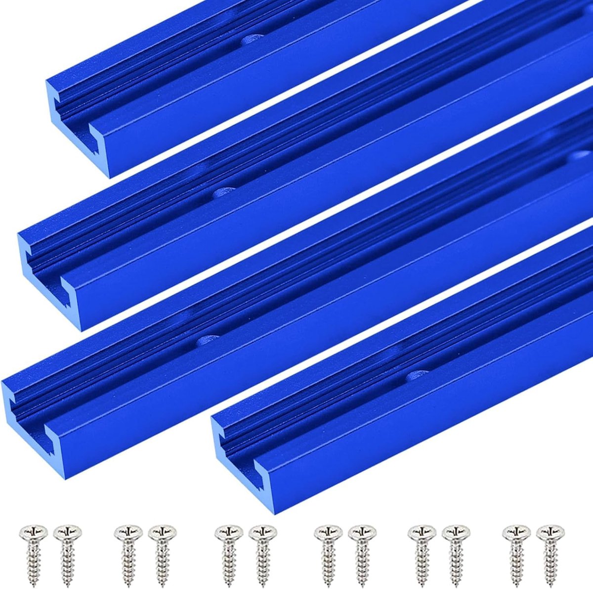 305 mm T-rail, T-groef verstekrail aluminium dubbel snijprofiel, 4 stuks, blauw, met schroeven voor houtbewerking, freestafel