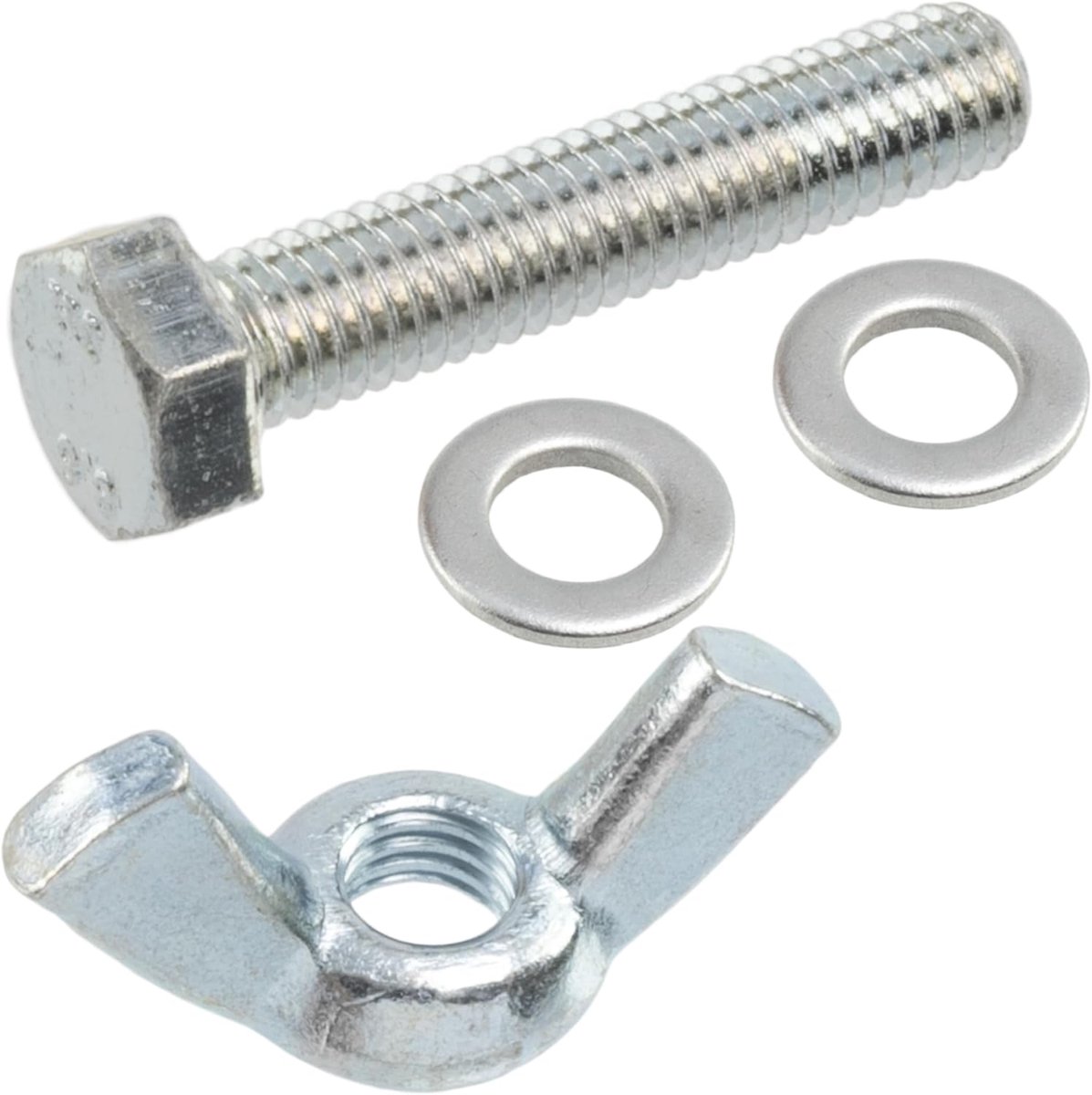 Vleugelmoeren M5 + 50 platte ringen + 25 zeskantbouten M5x25 mm | van staal