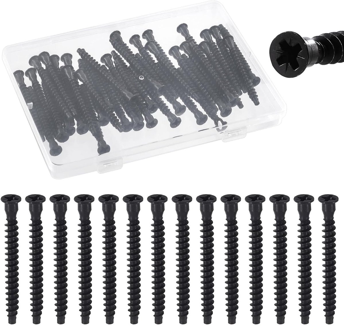 40pcs M7 x 70mm Pozi-Flat Head Confirm Schroeven Kit, Zwarte Koolstofstaal Cross Self-Tapping Schroef, Pozi Drive Meubel Schroeven voor Kabinet, Stoel, Meubel Verbinden