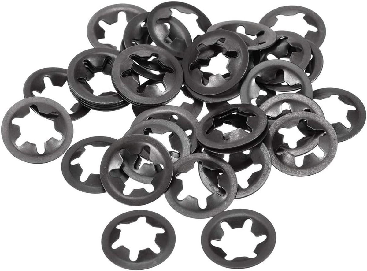 Sourcing map 2 stuks 0 M8 wasmachine 7 mm I.D.18 mm O.D.vergrendeling indrukken 65 Mn zwart M10 (9.2*20) Verpakking van 40 stuks.