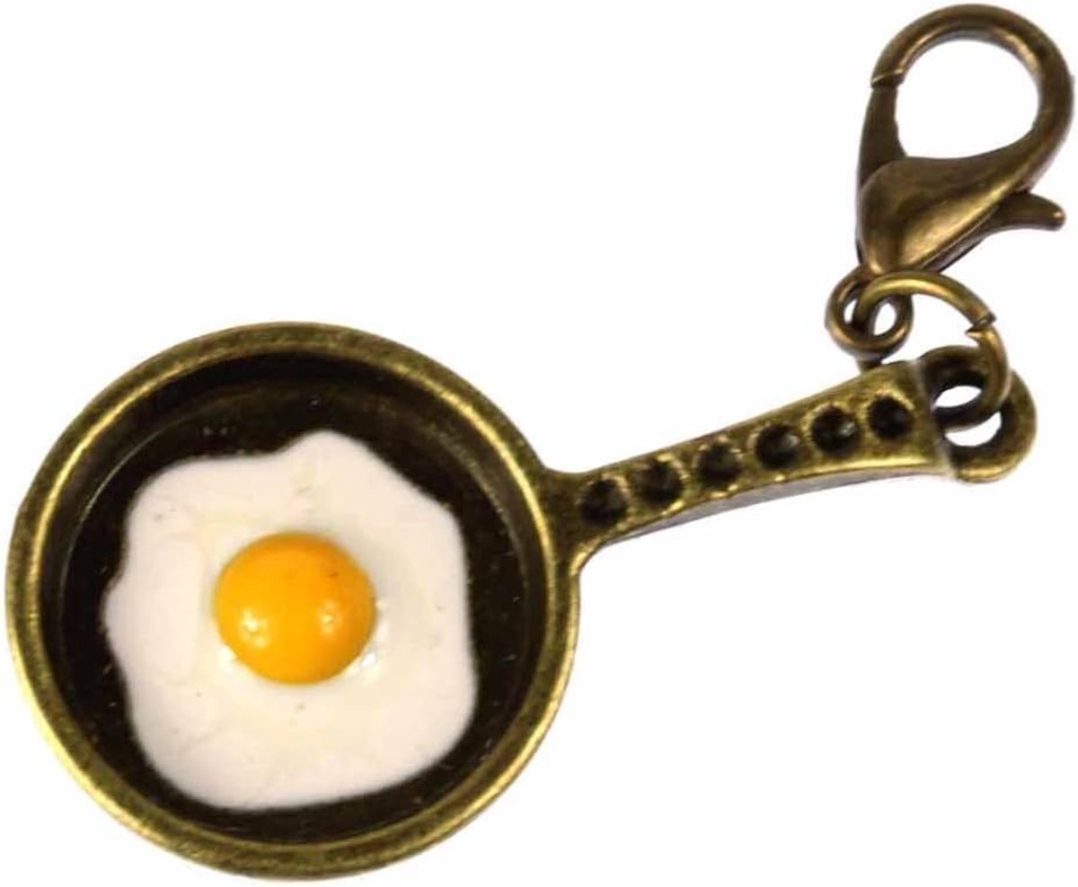 Koekenpan spiegelei charm kok pan brons - handgemaakte modesieraden I kettinghanger bronskleurig - bedelhanger bedelarmband - hanger voor armband, 30 mm, Metaal