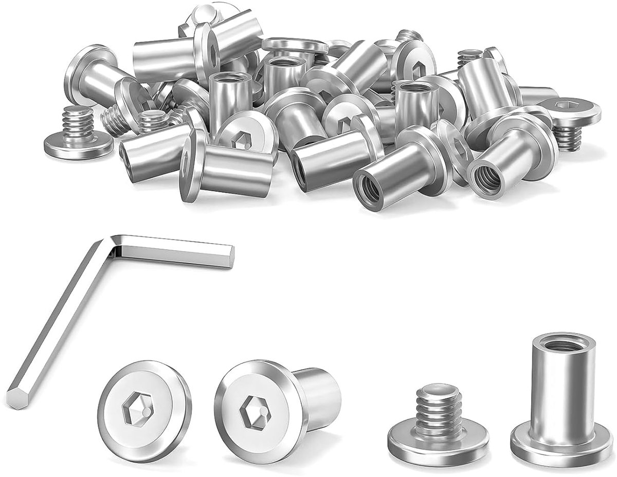 40 stuks M6 x 12 mm verbindingsschroeven, hulsschroeven, roestvrij staal A2 V2A, meubelschroeven, kastconnector met inbussleutel voor kasten, kasten en houten planken