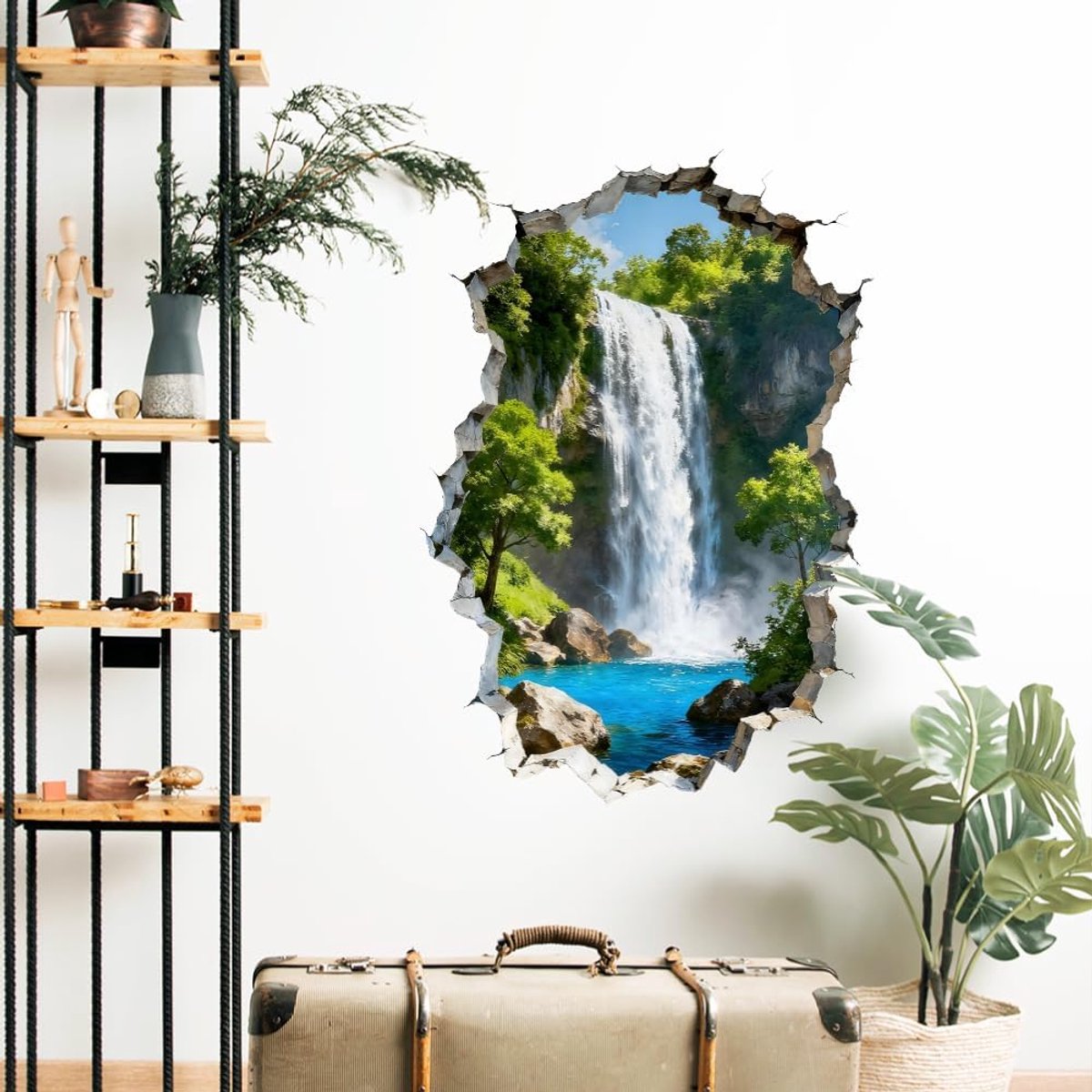3D Watervallen en Bossen Muurstickers Stickers Decor Verwijderbare Schil en Plak, 2 Vellen 30x90CM Vinyl Muurschilderingen voor Slaapkamer Woonkamer Naaikamer Badkamer Klaslokaal