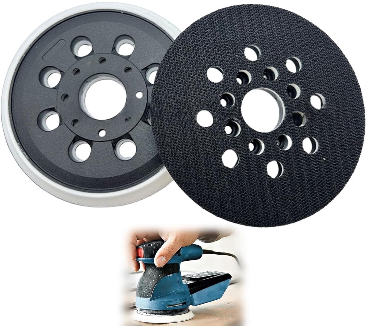 2 stuks 125 mm schuurschijf, vervanging geschikt voor Bos-Ch Pex 220 A, Gex 125-1 Ae, Skil 7402/7490, accessoires voor excentrische schuurmachine, 8-loc klittenbandpad met hard rubber, rubberen buffer