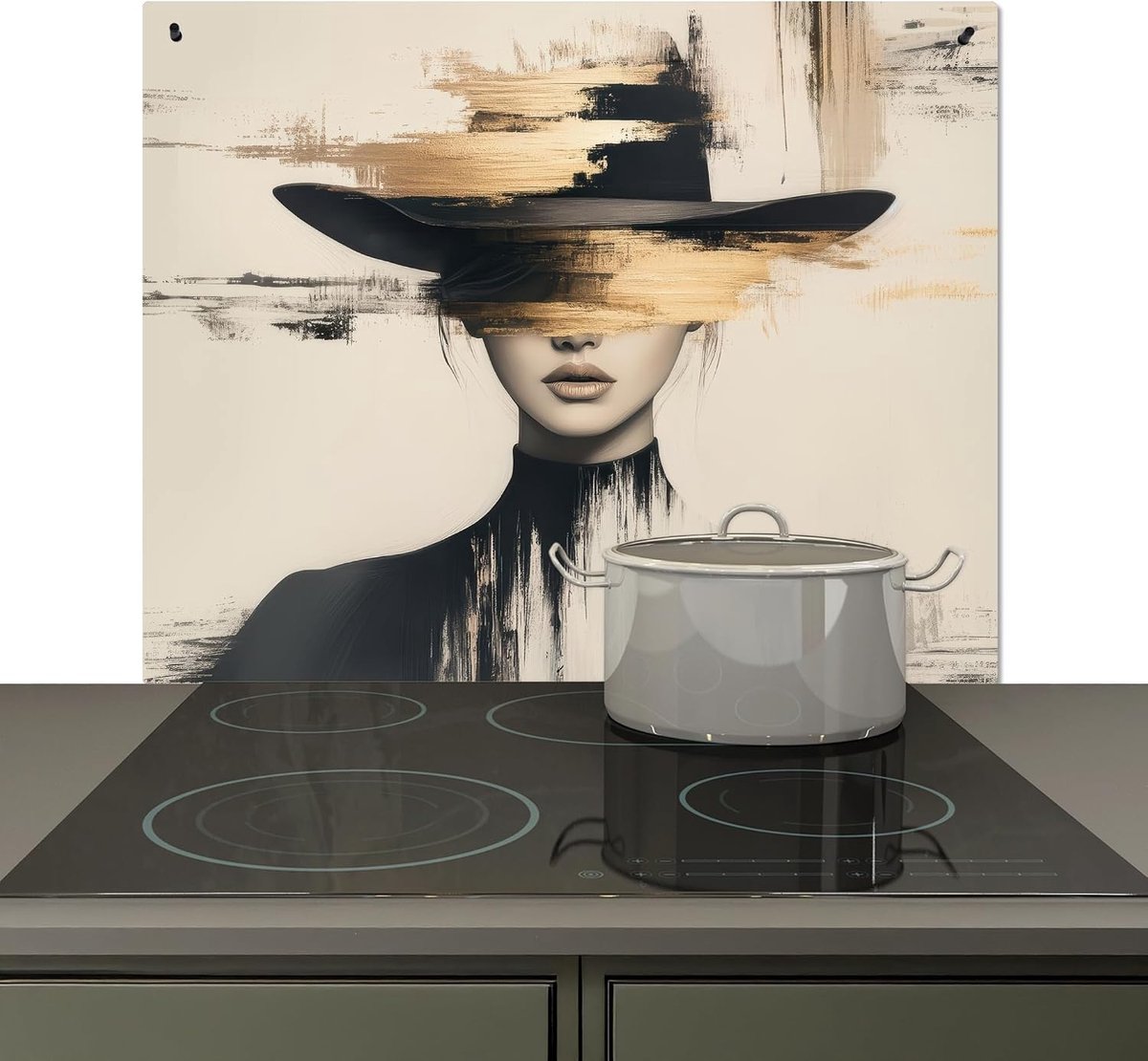 Spatscherm Keuken 52x60 cm Kookplaat Achterwand Beschermer Muur Spatwand Fornuis Aluminium Hittebestendig - Vrouw - Hoed - Verf