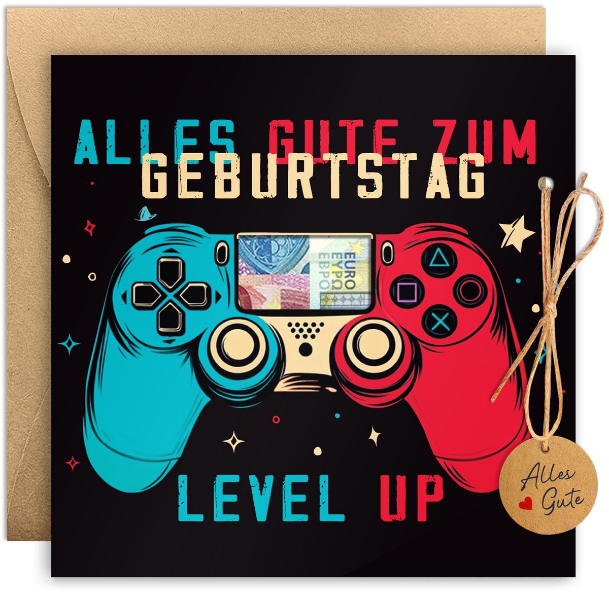 Geldgeschenken verjaardag geldkaart - gamepad ontwerp - met enveloppen - perfect voor gamers - ShopVlot
