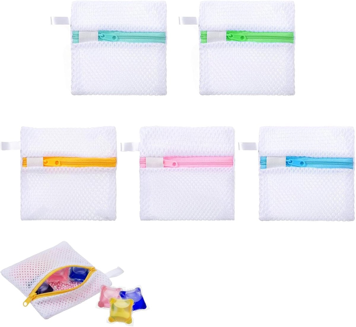 Kleine mesh waspod-zakset 5 stuks - duurzame opvouwbare zakken - anti-klevende bescherming - voor wasmachine - ShopVlot