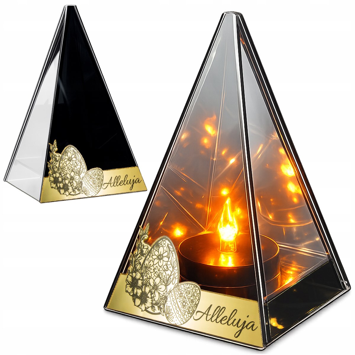 LED Graf Lampion met Vlam Effect - 20cm - Goud & Paas Gravure