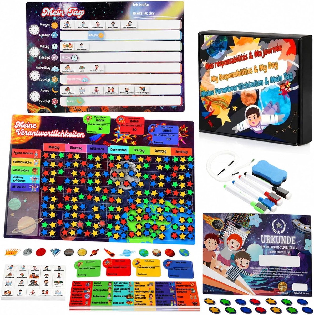 Beloningsgrafiek magnetisch - herbruikbare sterstickers - droogwissen oppervlakte - ideale training voor peuters - ShopVlot