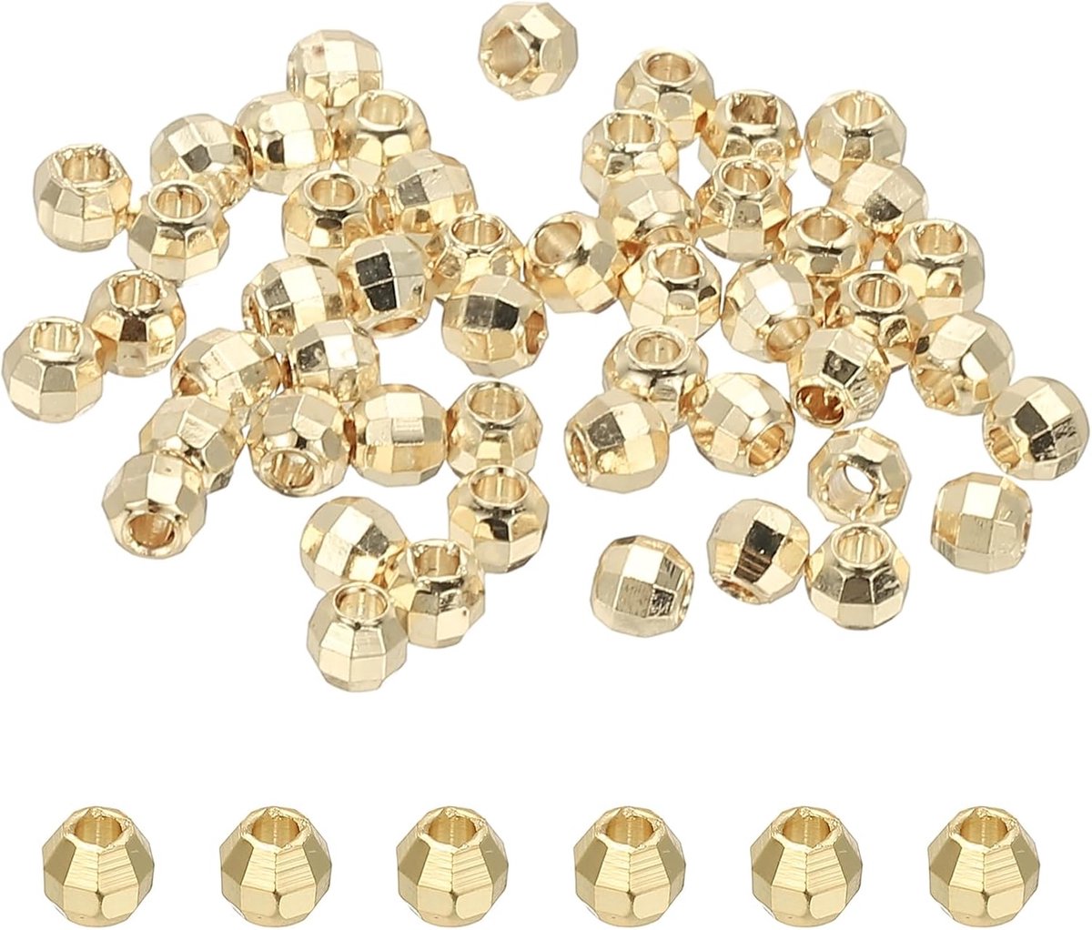 4mm 14k licht vergulde laser gevulde spacer kralen, 50 stuks metalen gladde facet ronde bal kralen voor armband sieraden maken ketting DIY