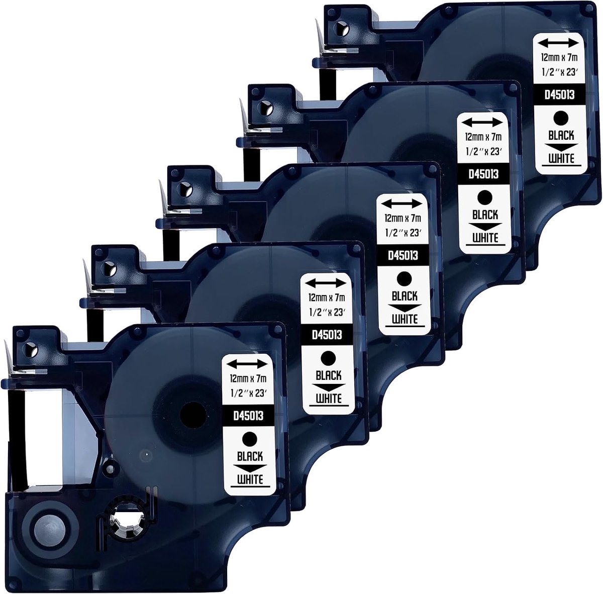 Label tape - 12mm x 7m - zwart op wit - permanent hechtend - voor Dymo label managers - SnelShoppen