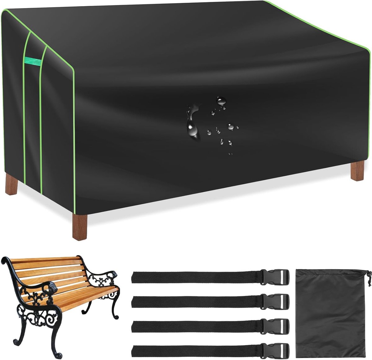 afdekking 3-zitter 201x110x64/80cm Tuinsofa afdekking 210D Oxford-weefsel met trekkoord 4 verstelbare snelsluitingen waterdichte beschermhoes lounge sofa voor tuinen buitenbanken