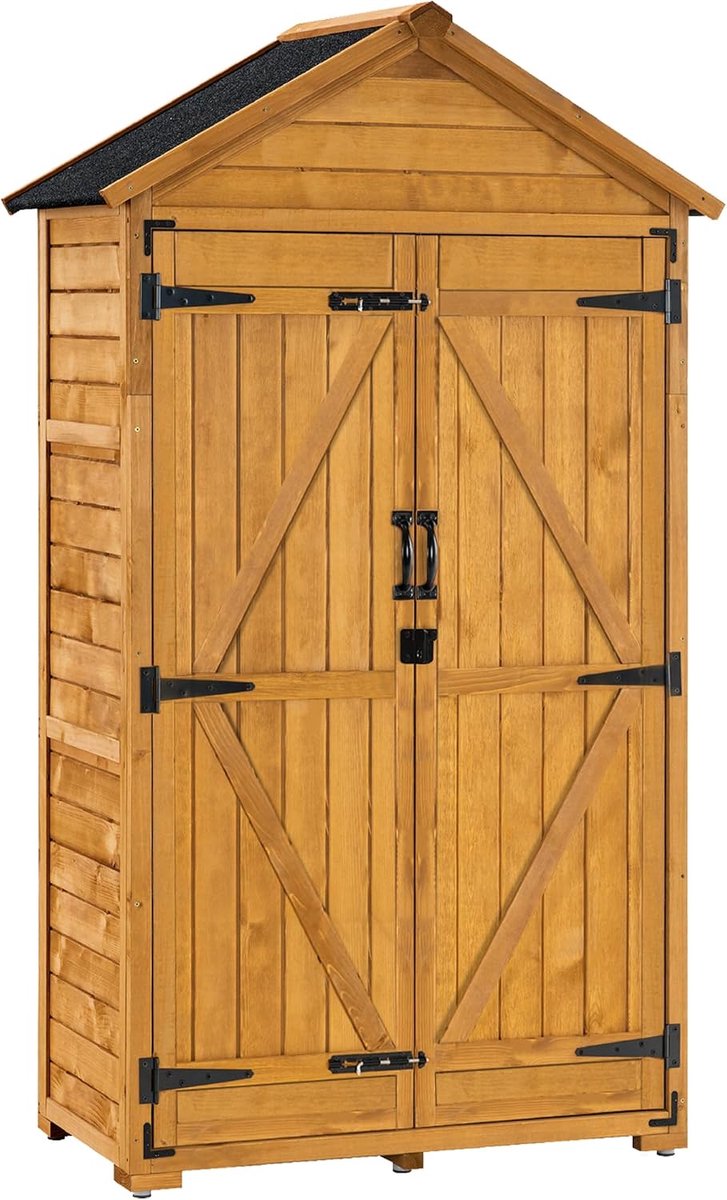 MCombo Tuinkast, gereedschapsschuur, gereedschapskast, outdoorkast, tuinbox met zadeldak, van hout, waterbestendig, grijs/naturel, 1000D, 48 x 90 x 178 cm, naturel