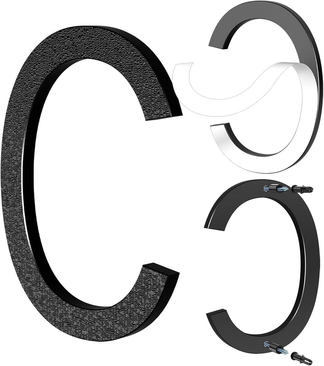 Huisnummer 15 cm zwart, Zelfklevend of schroefmontage, modern ontwerp met zwevend 3D-effect, weerbestendige ABS voor buitenmuur of hek (C)