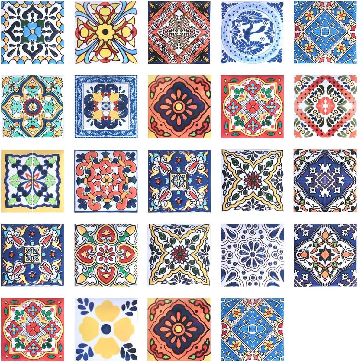 Tegelstickers, 24 stuks, 3,9 x 3,9 inch, zelfklevende pvc-bloemtegelstickers voor waterdichte vintage bloemenachterwand voor keuken, muur, badkamer, trapverhoger, kunstdecoratie (10 x 10)