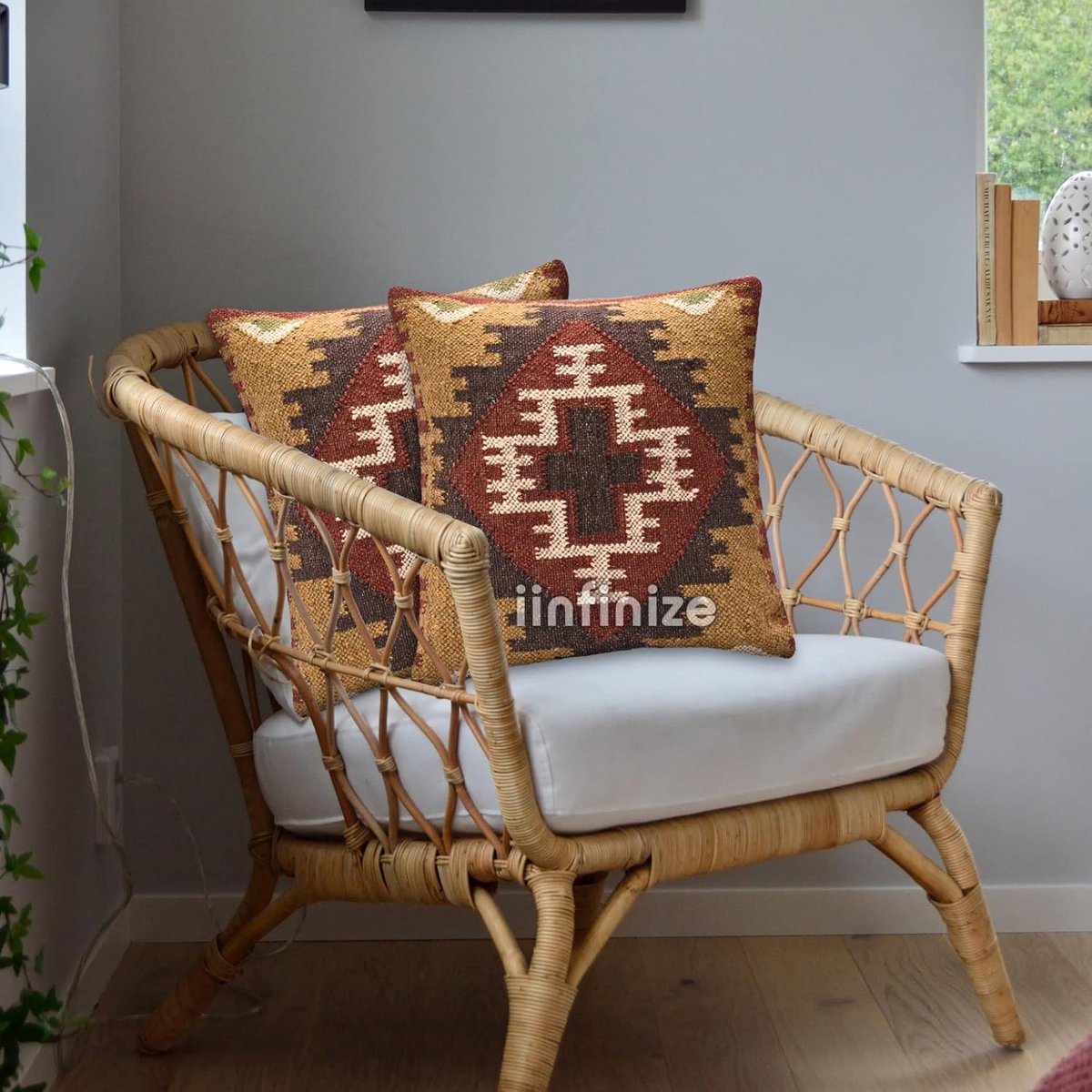 Kussenhoezen set van 2 - 45x45 cm - Ethnisch handgeweven - Bohemian kilim design - Voor woonkamer - SnelShoppen