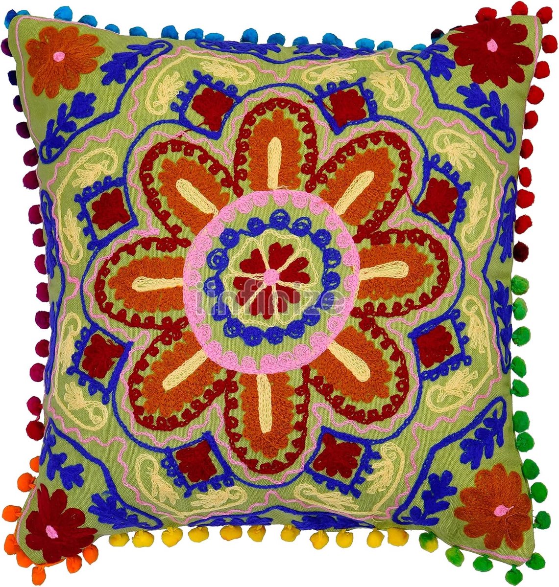 Kussenhoes 40 x 40 cm - Ethnisch katoen - Traditionele wol borduurwerk - Perfect voor decoratie - SnelShoppen