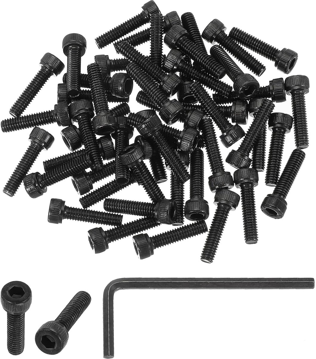 M4 x 16 mm zeskantschroeven met binnenzeskant, verpakking van 50 stuks, 12,9 graden koolstofstaal, zeskantschroef met zeskantsleutels, zwart