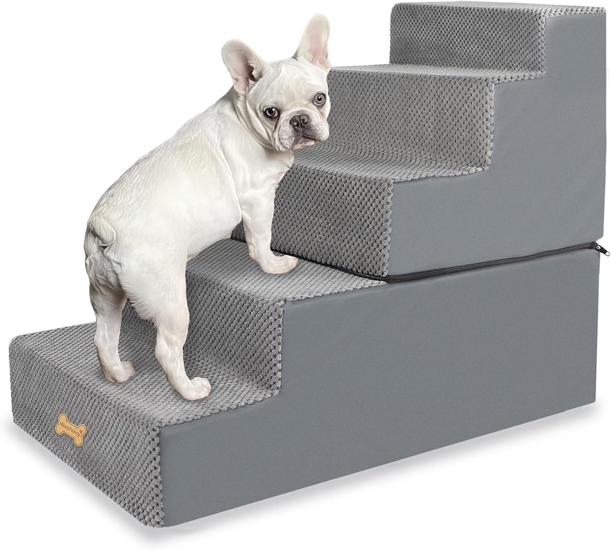Hondentrap voor bed - antislip huisdiertrap voor kleine honden en katten, 5 treden hondenoprit voor bank met hoge dichtheid schuim en afneembare hoes, 76 x 40 x 56 cm