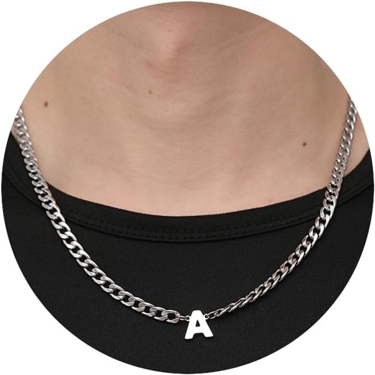 Initialen Letter Halsketting Heren Roestvrij Staal Zilver Cuba Ketting Alfabet A-Z Hanger Sieraden Geschenken voor Mannen 50 cm