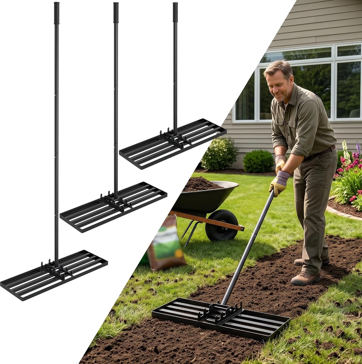 Lawn Leveling Rake rake voor het schuren, , levelingrak, gazon, golf, tuinggras, gereedschap, topdressing, oppervlak, leveler, tuin, achtertuin, gazon, 50 x 25 cm