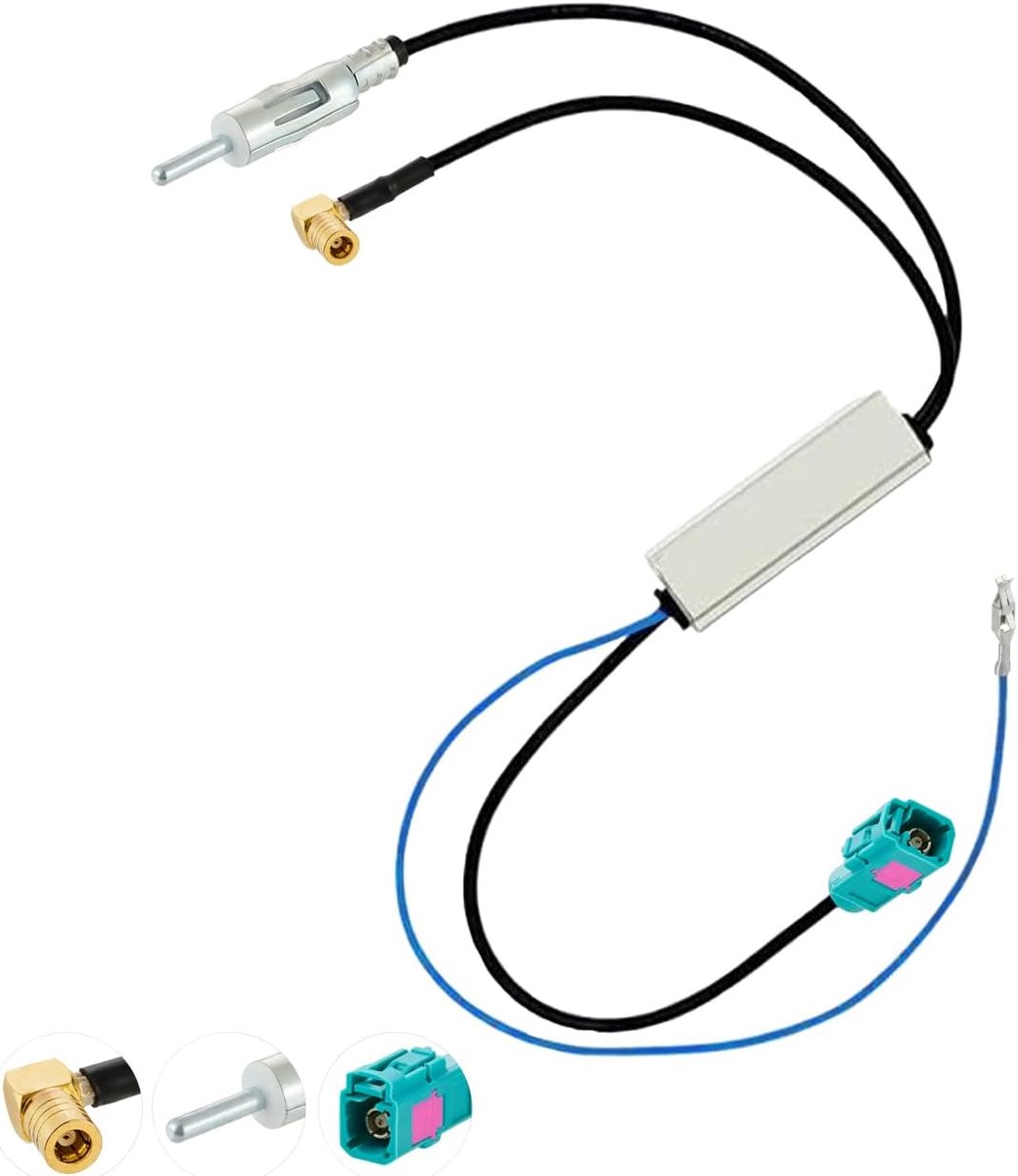 Antennesplitter auto Antenneversterker SMB Aansluiting naar DIN Stekker naar Fakra Z adapterconverter Compatibel met AM/FM/DAB + autoradio-antenne Kenwood Sony Clarion JVC Alpine
