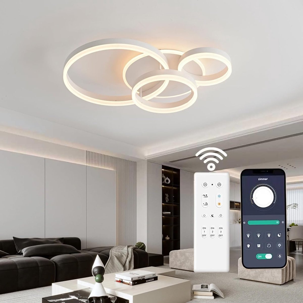 Variabel 3000K - 6000K, 48W 4800lm Plafondlamp voor salon, 61 cm plafondlamp met LED-ringen, Plafondlamp voor slaapkamer, kinderkamer, keuken, hal
