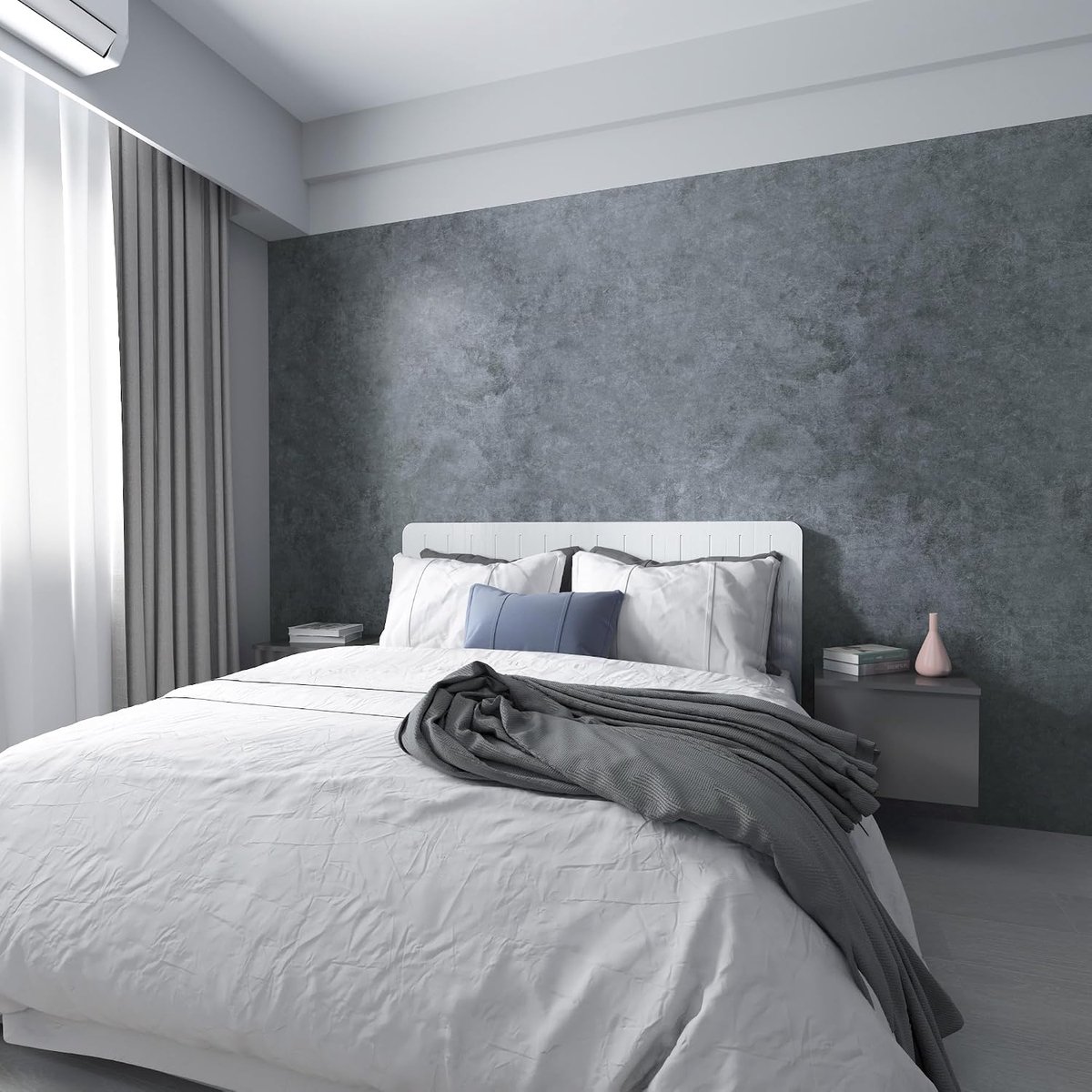 Behang Lichtblauw Grijs Dik Betoneffect Mat Kleefmiddel Imitatie Cement Vinyl Voor Meubels Muur Woonkamer Renovatie Duurzaam Waterdicht Anti Vocht Extra Dik Stevig