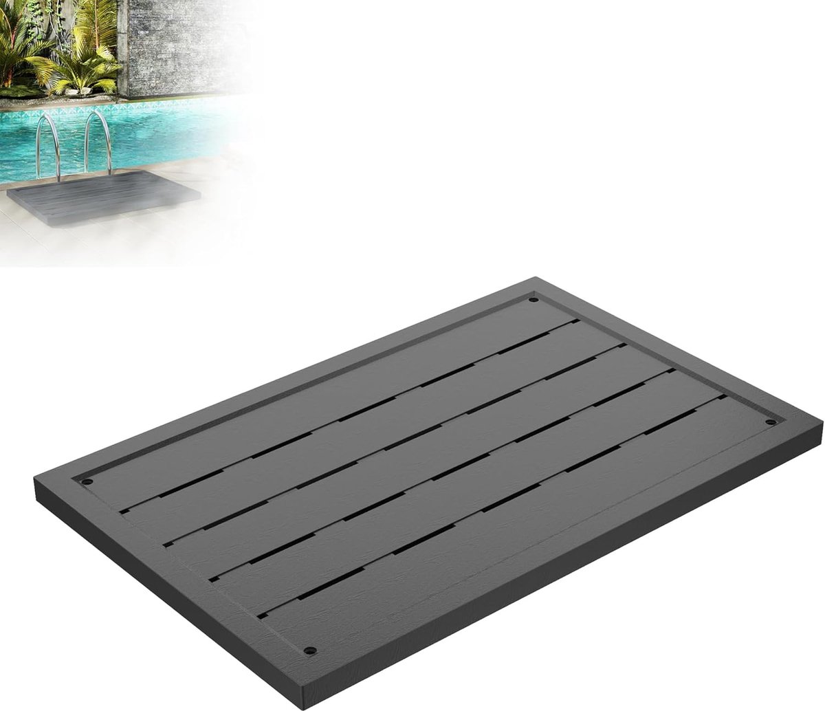 Antislip kunststof, bodemelement voor zonnedouche, doucheplatform, antislip douchemat voor buitendouche, tuindouche, douche- en saunarooster, antraciet, 100 x 65 cm