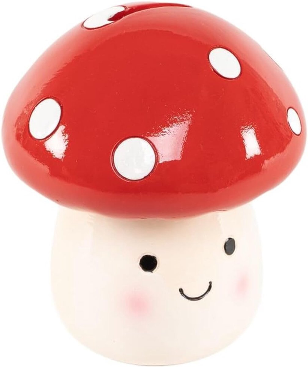 Spaarpot van keramiek met paddenstoelmotief, 14 x 14 x 15 cm, cadeau voor kinderen