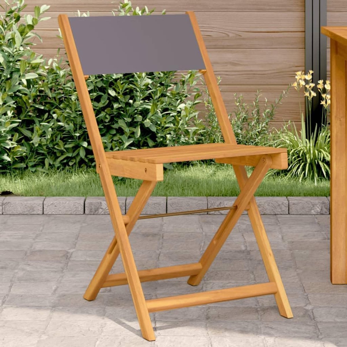 Bistrostoelen, antraciet, 2 stuks, massief acaciahout en stof, terrasstoelen inklapbaar, zonder armleuningen, maximale belasting 110 kg per zitting.