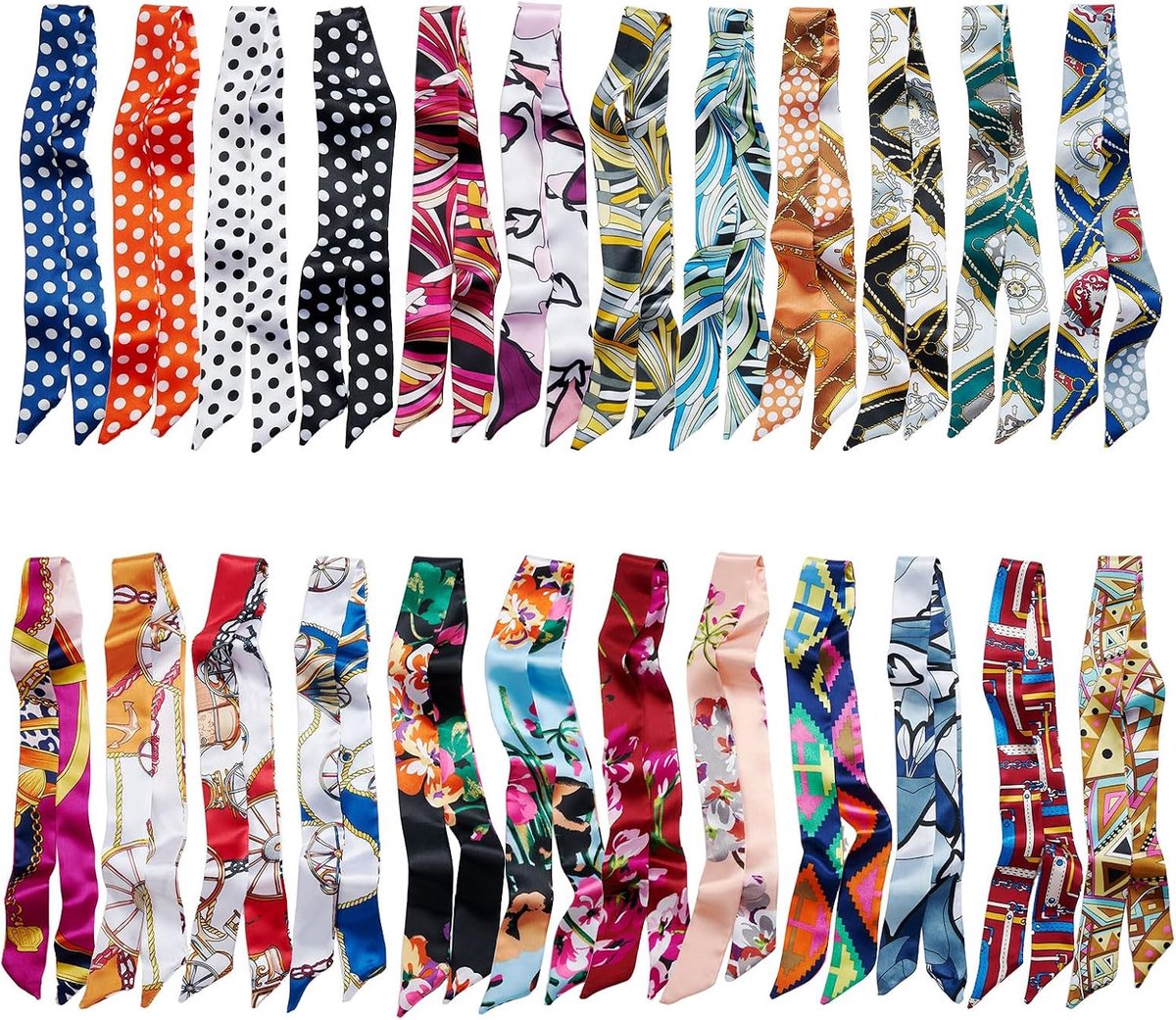 24Pack Purse Sjaal Handtassen Skinny Twill Haar Sjaals Smalle Hals Sjaal Band Vrouwen Mode Accessoires Tas Charms 86Cm