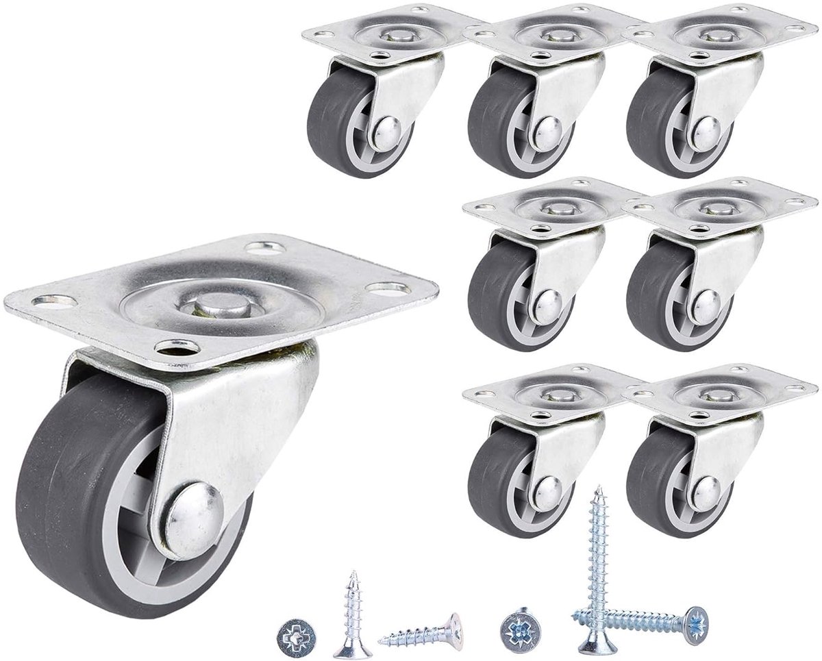 (Set van 8) + Schroeven Draaibare 30 mm Zachte beweging Rubber en kunststof wiel met metalen plaat (8)