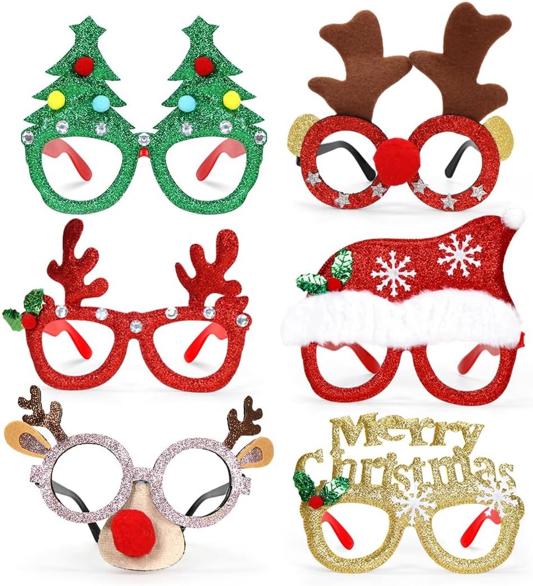 Brillen, creatief kerstbrillen set, kerstfeestje decoratie bril, kerstbrillen voor volwassenen en kinderen, hoofdtooi kerstmis voor kerstfeestje