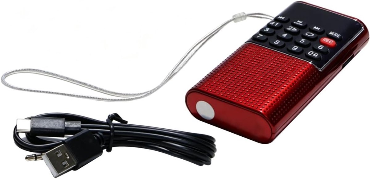 Multifunctionele muziekspeler, draagbare radio met opnamefunctie voor thuis, buitenshuis en voor ouderen (rood)