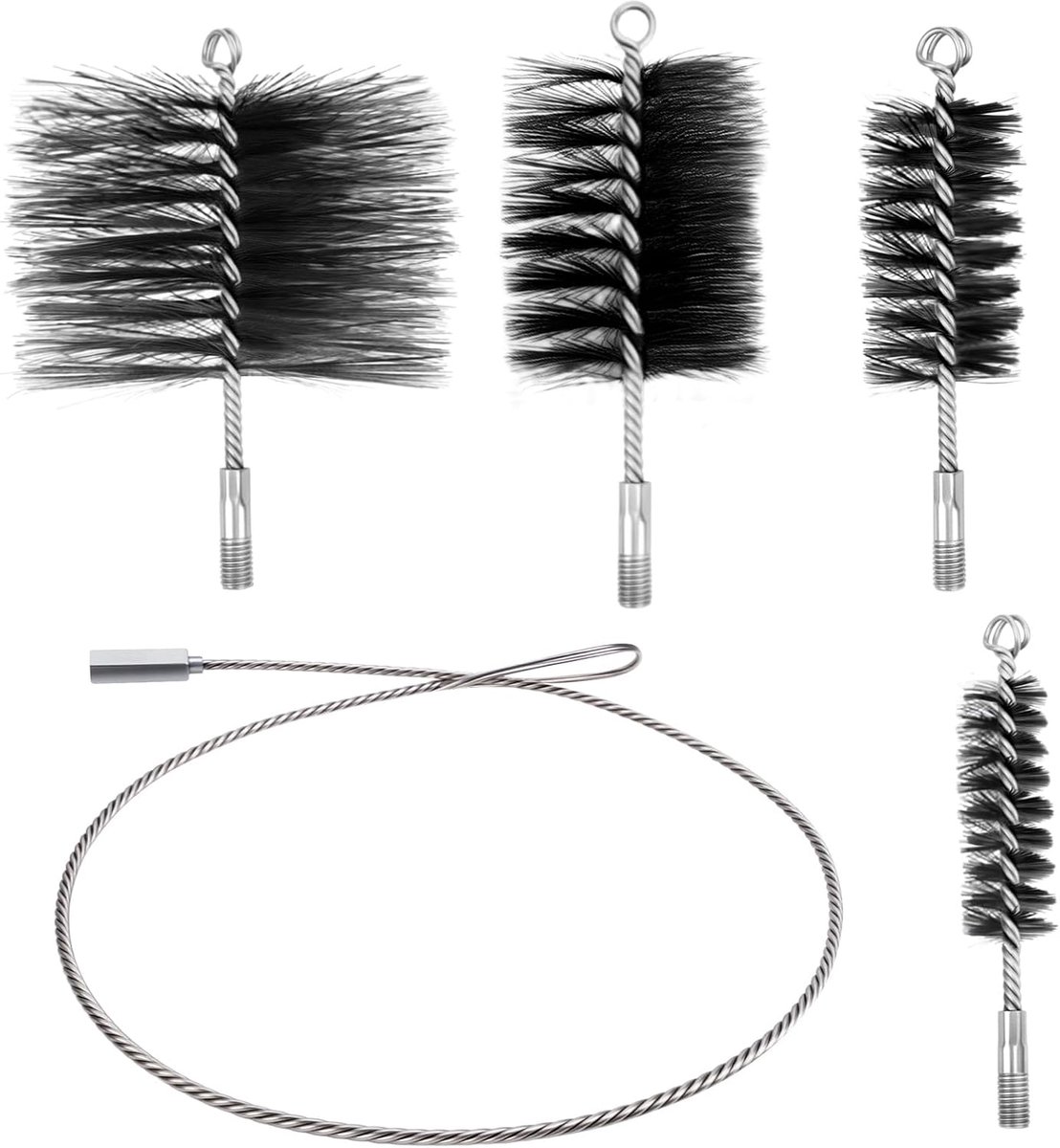 5 stuks schoorsteenreinigingsborstelset, compatibel met de meeste schoorsteenreinigingsstangensets, roestvrijstalen borstelborstel voor geïsoleerde schoorstenen en metalen schoorstenen