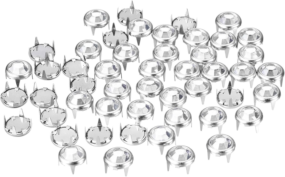 Strassteentjes, 8 mm, iriserende 4 klauwen nagelkop, versieringen, decoratieve klinknagels voor doe-het-zelf leren handwerk, kleding, tas, riem (wit)