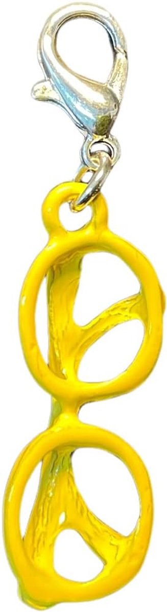 Bril Charm Nerd Hipster geel - handgemaakte modesieraden I kettinghanger verzilverd - bedelhanger bedelarmband - hanger voor armband, 40 mm, Kunststof