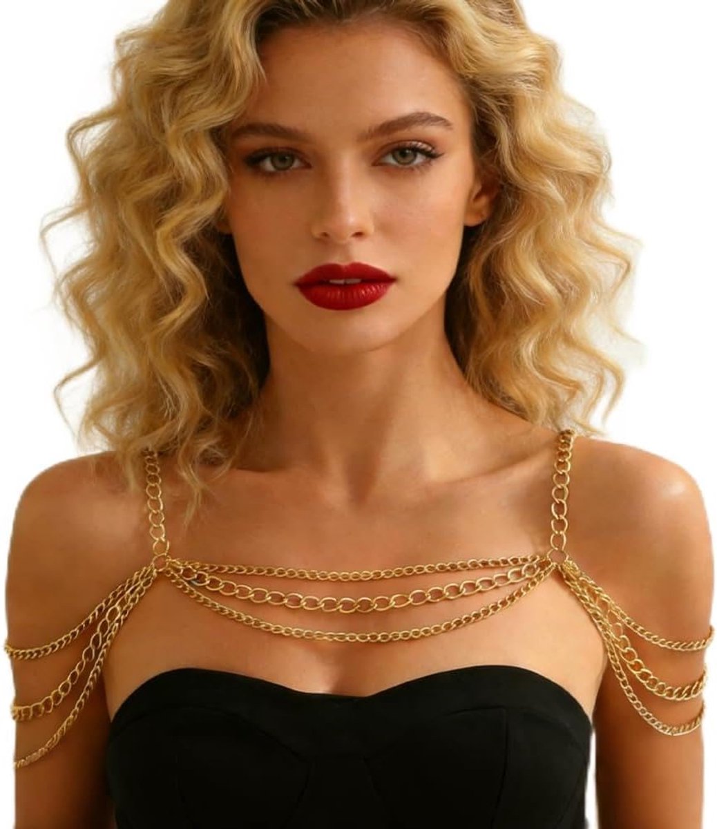 punk schouderketting meerlaags gebogen aluminium ketting meerlaagse kwastketting schouder en lichaamsketting rugketting riem