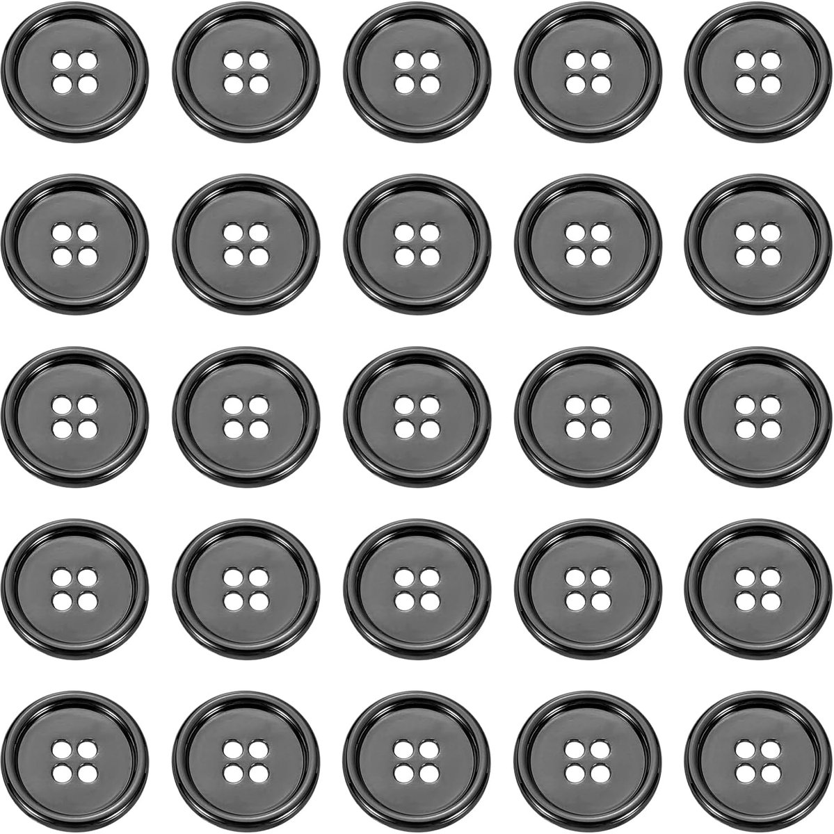 Knopen, 20 mm, 4 gaten, legering, ronde knopen voor handwerk, naaien, accessoires voor kleding, doe-het-zelf knutselen, decoratie (zwart grijs)