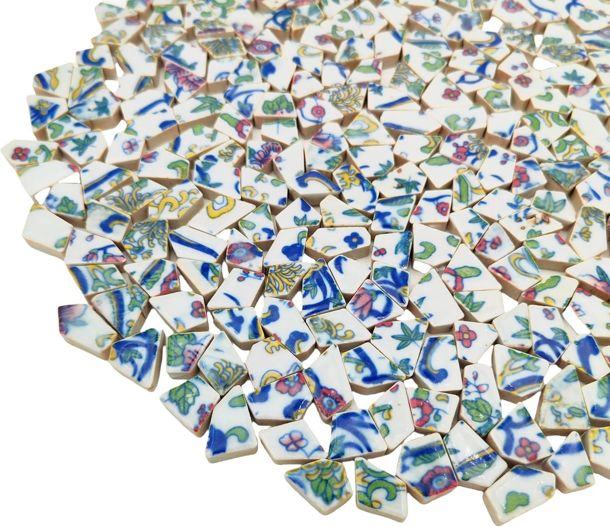 500 g porselein en witte kleine keramische mozaïektegels, 1-2 cm gebroken onregelmatige mozaïektegels voor doe-het-zelf handwerk, vloer, keuken, zwembad, bloempotten thuis en buiten deco (porselein 03