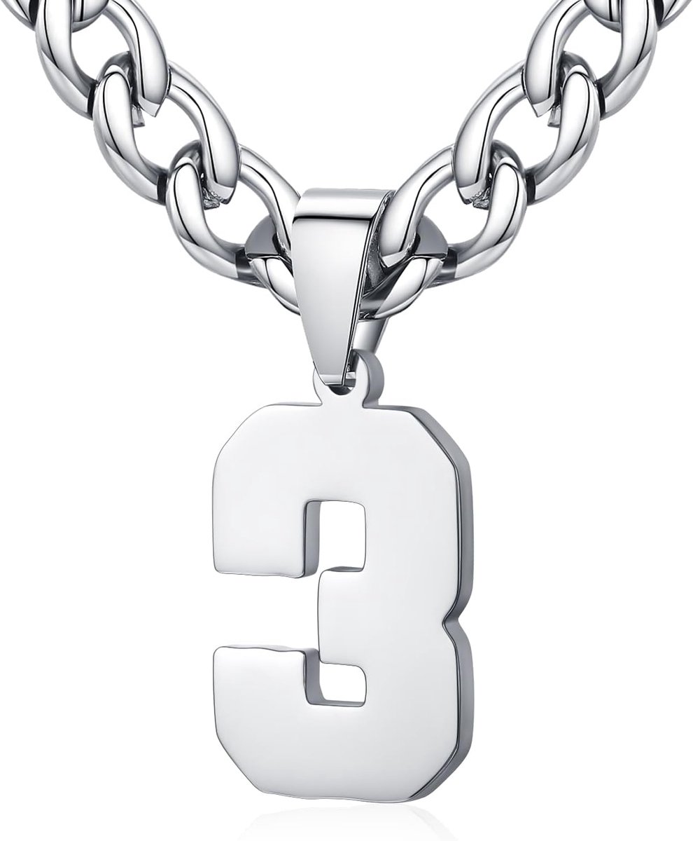 dames roestvrij staal 0-99 getal hanger geluksgetal jersey nummer sporter halsketting gepersonaliseerd met 6 mm brede pantserketting, Roestvrij staal